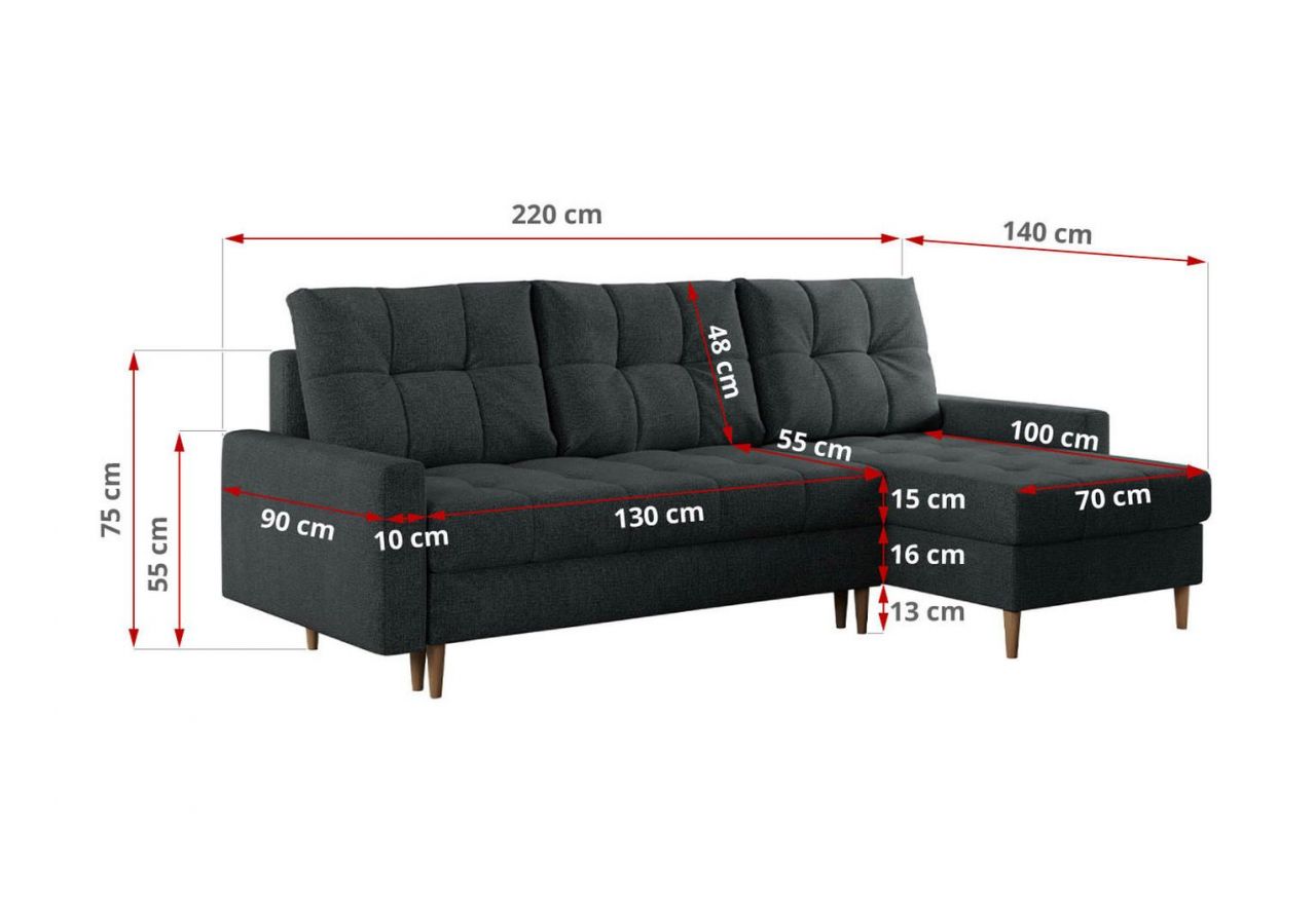 Narożnik COLIN L - uniwersalny - ciemnoszary, struktura