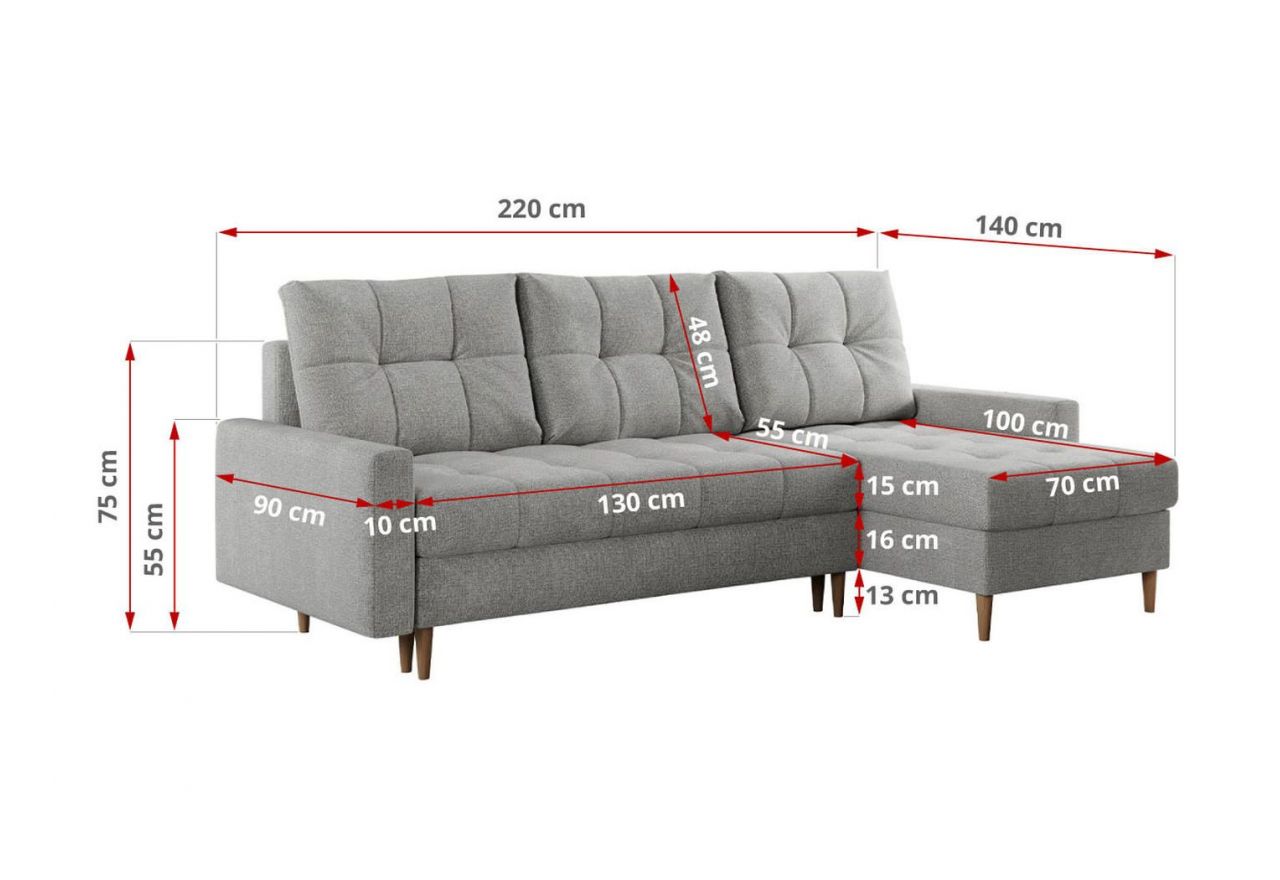 Narożnik COLIN L - uniwersalny - jasnoszary, struktura
