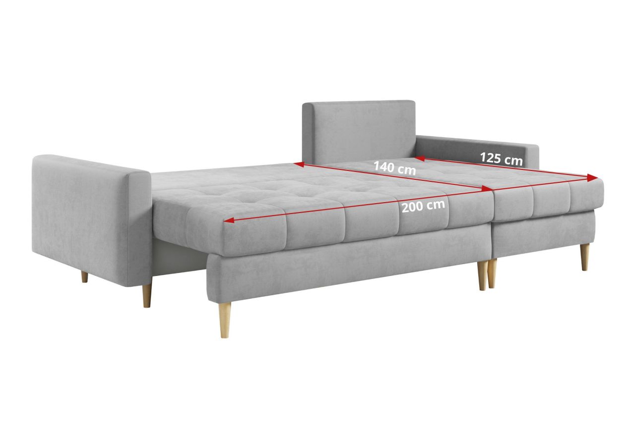 Narożnik ASTRA L - uniwersalny - jasnoszary, welwet