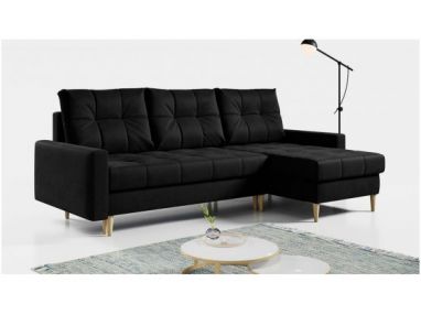 Narożnik ASTRA L - uniwersalny - czarny, welwet