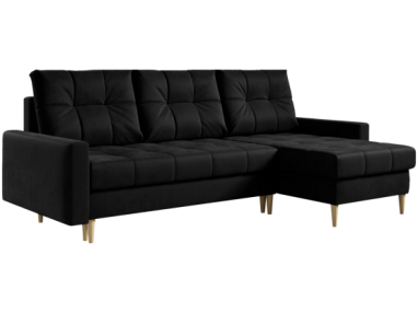 Narożnik ASTRA L - uniwersalny - czarny, welwet