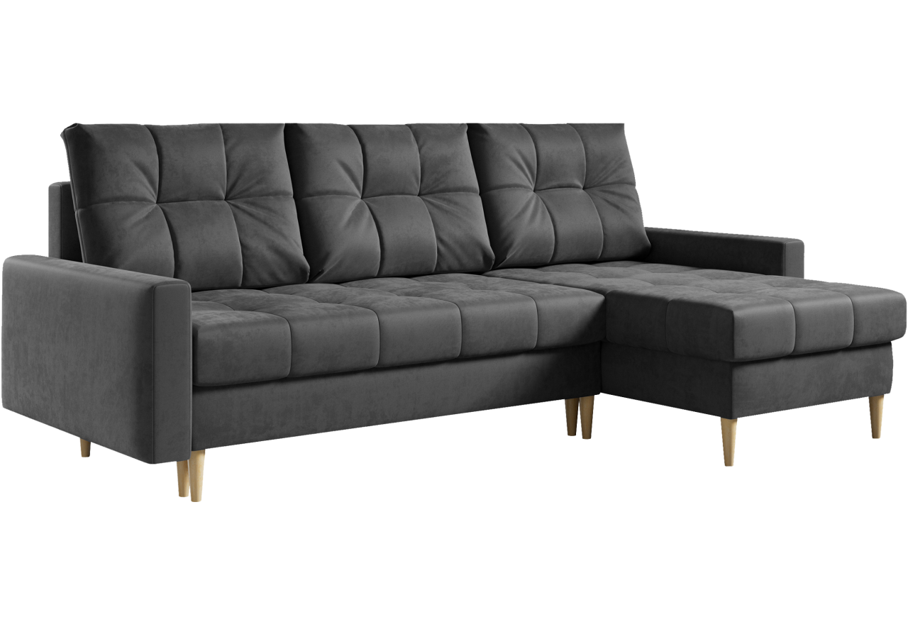 Narożnik ASTRA L - uniwersalny - szary, welwet