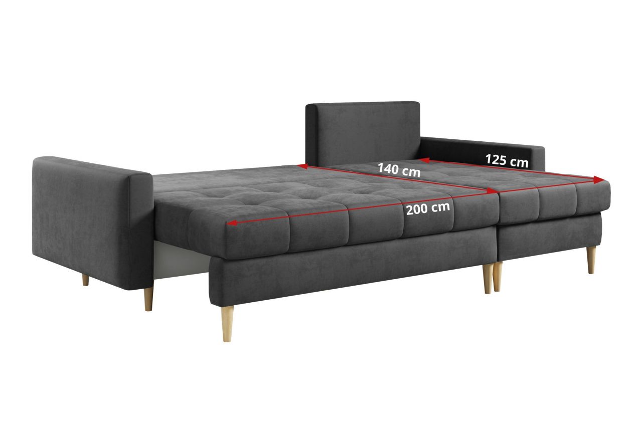 Narożnik ASTRA L - uniwersalny - szary, welwet