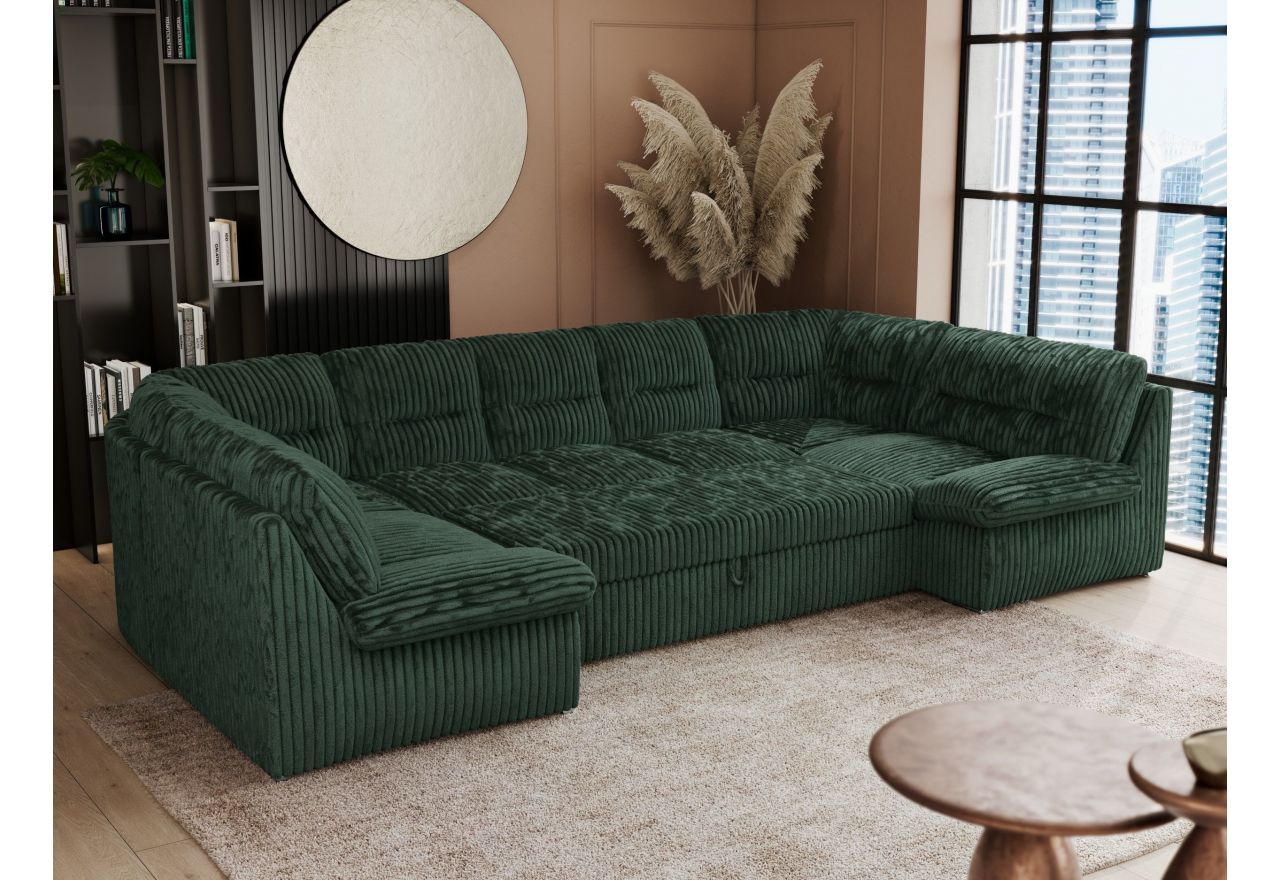 Narożnik COMODO U - uniwersalny - ciemnozielony, sztruks