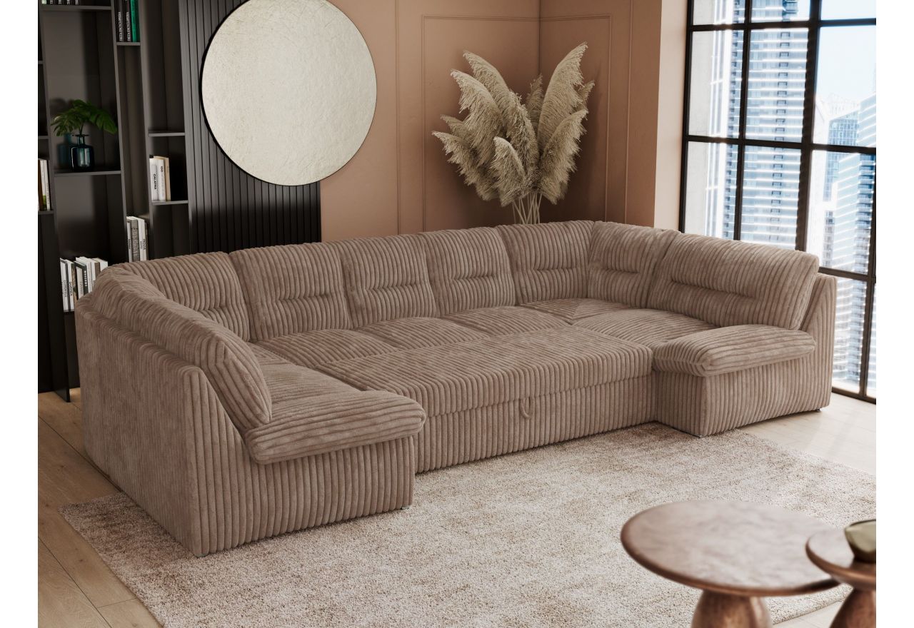 Narożnik COMODO U - uniwersalny - brązowy, sztruks