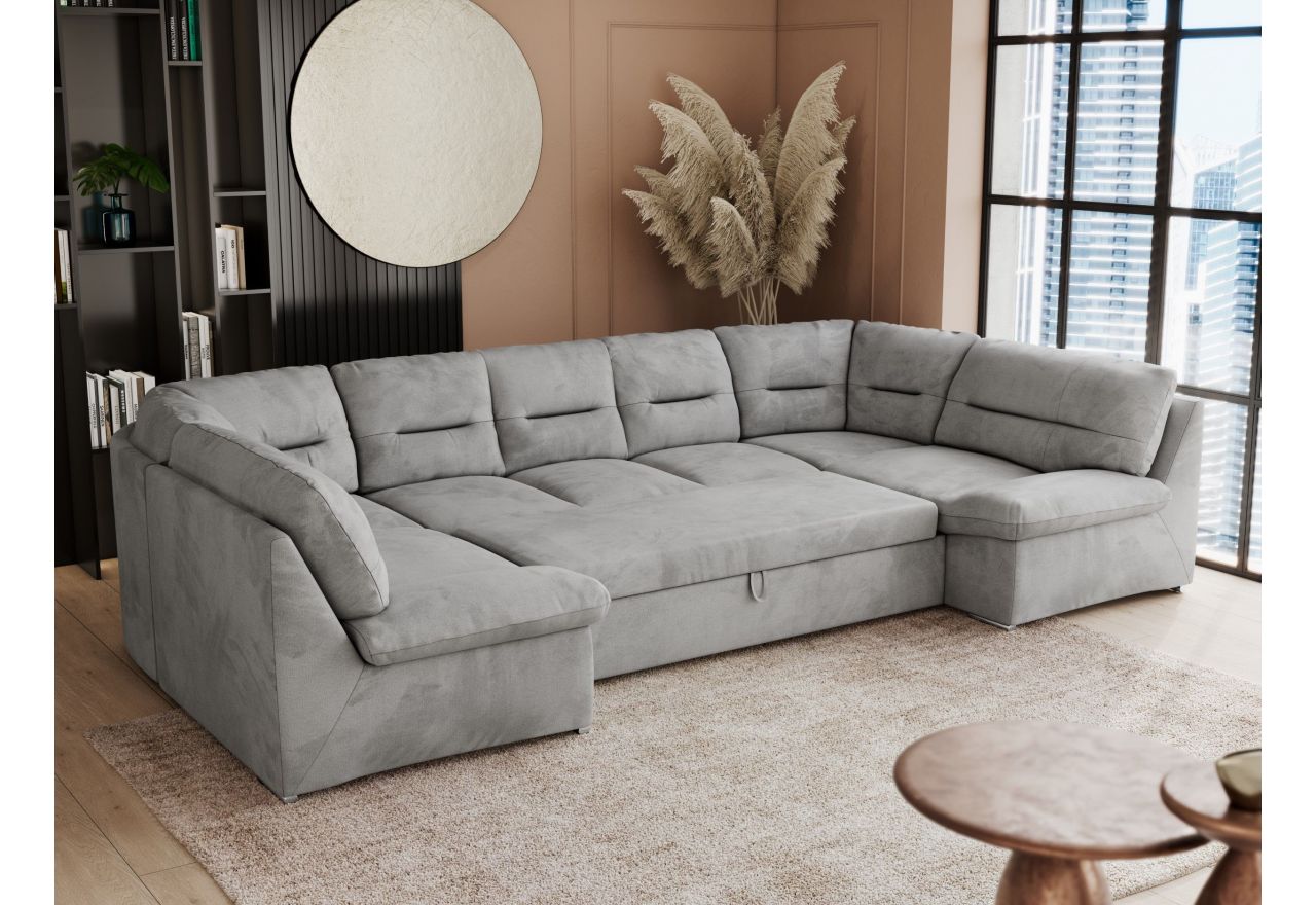 Narożnik COMODO U - uniwersalny - jasnoszary, welwet