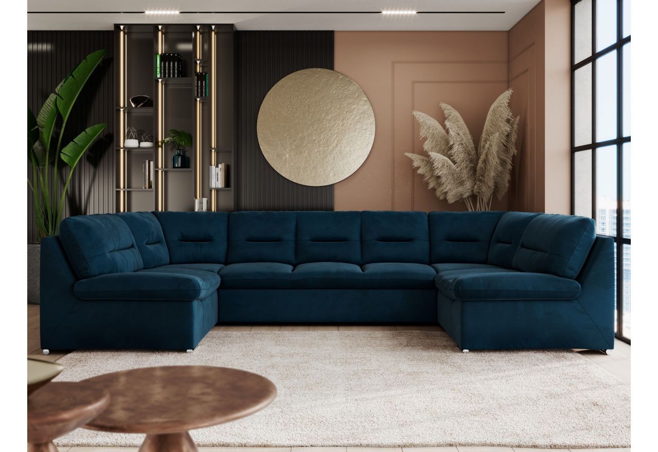 Narożnik COMODO U - uniwersalny - ciemnoniebieski, welwet