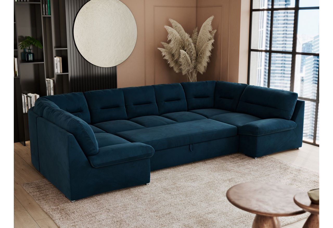 Narożnik COMODO U - uniwersalny - ciemnoniebieski, welwet