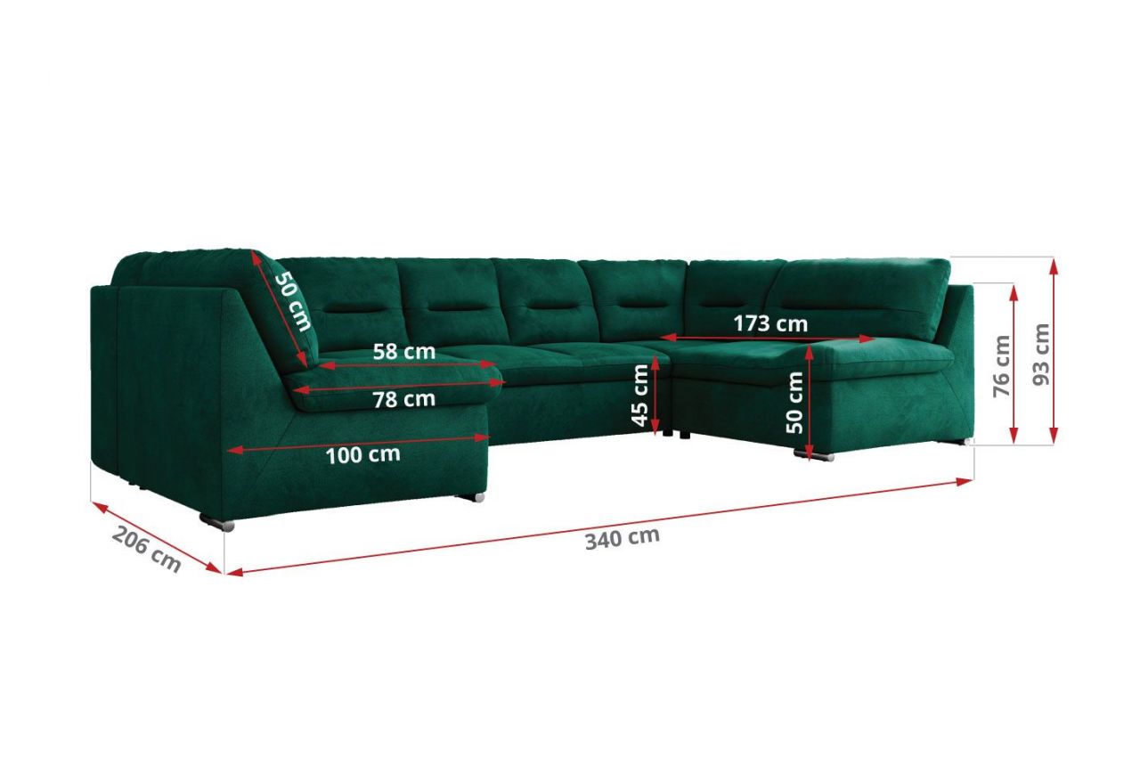 Narożnik COMODO U - uniwersalny - ciemnozielony, welwet