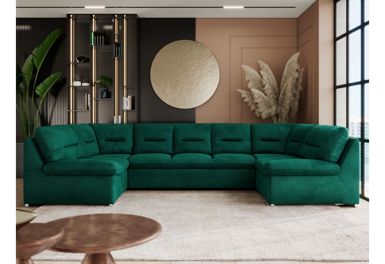 Narożnik COMODO U - uniwersalny - ciemnozielony, welwet