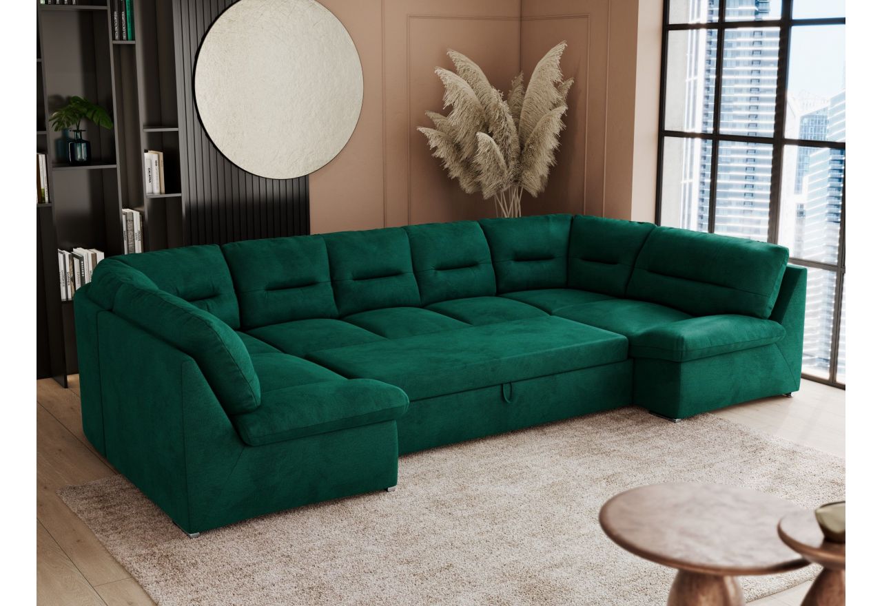 Narożnik COMODO U - uniwersalny - ciemnozielony, welwet