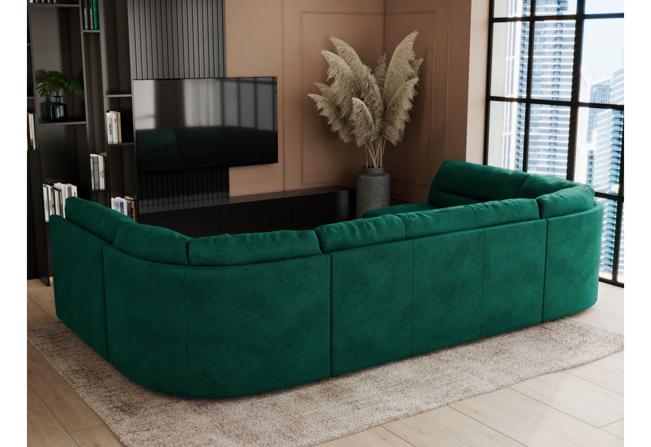 Narożnik COMODO U - uniwersalny - ciemnozielony, welwet