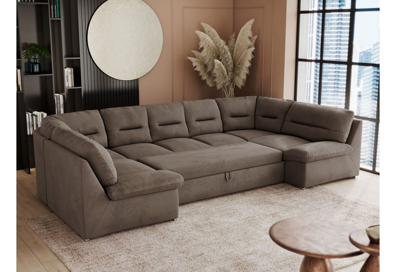 Narożnik COMODO U - uniwersalny - brązowy, welwet