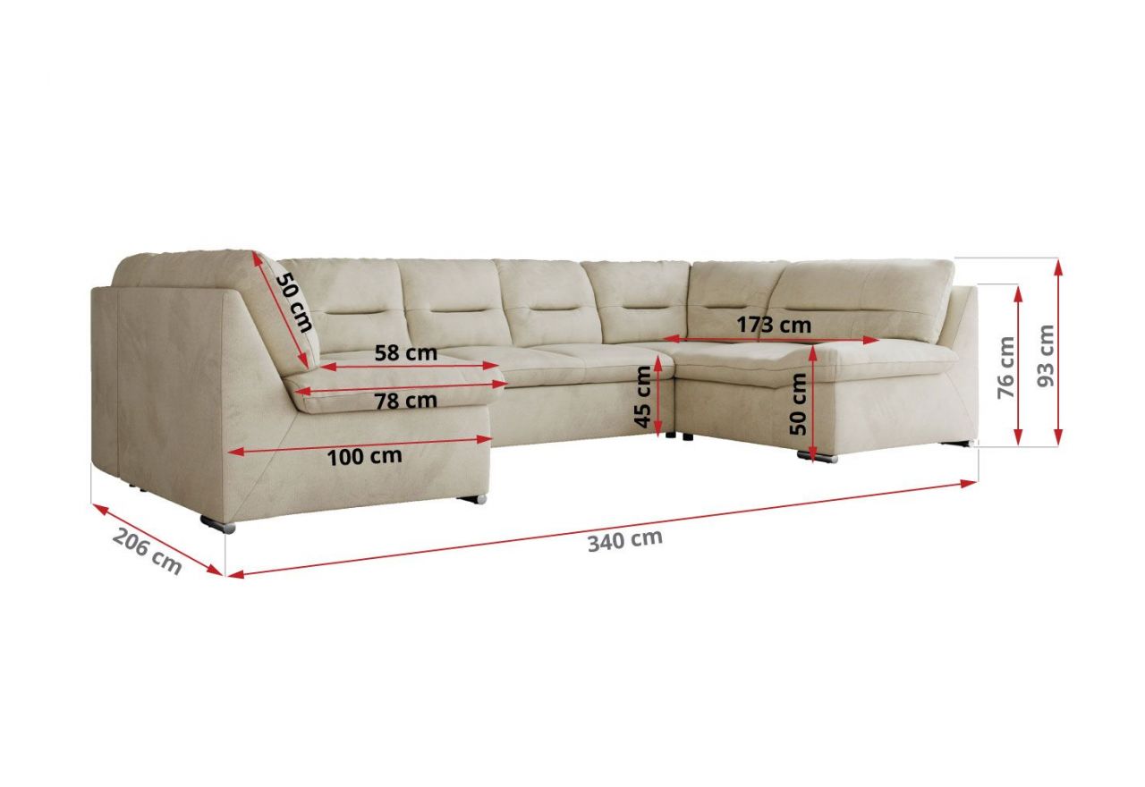 Narożnik COMODO U - uniwersalny - beżowy, welwet