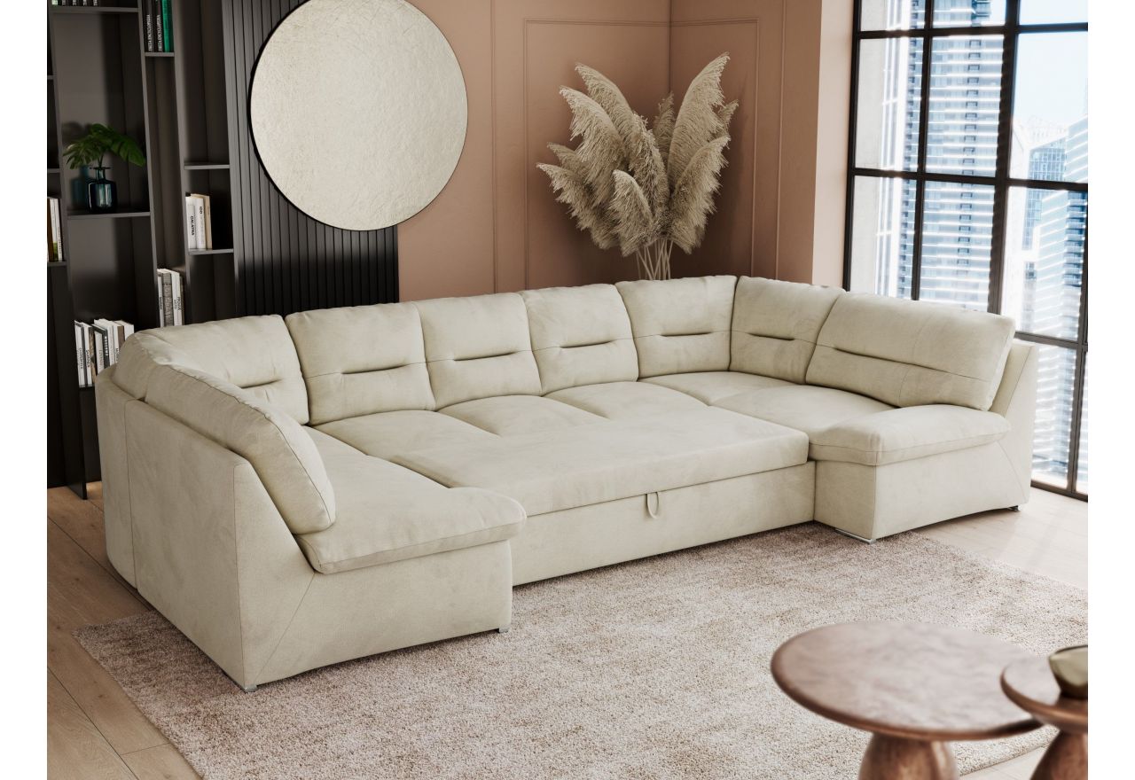 Narożnik COMODO U - uniwersalny - beżowy, welwet