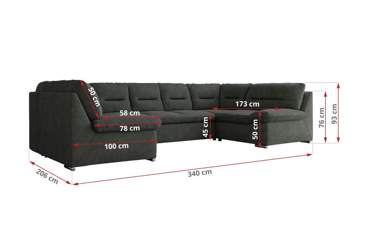 Narożnik COMODO U - uniwersalny - ciemnoszary, struktura