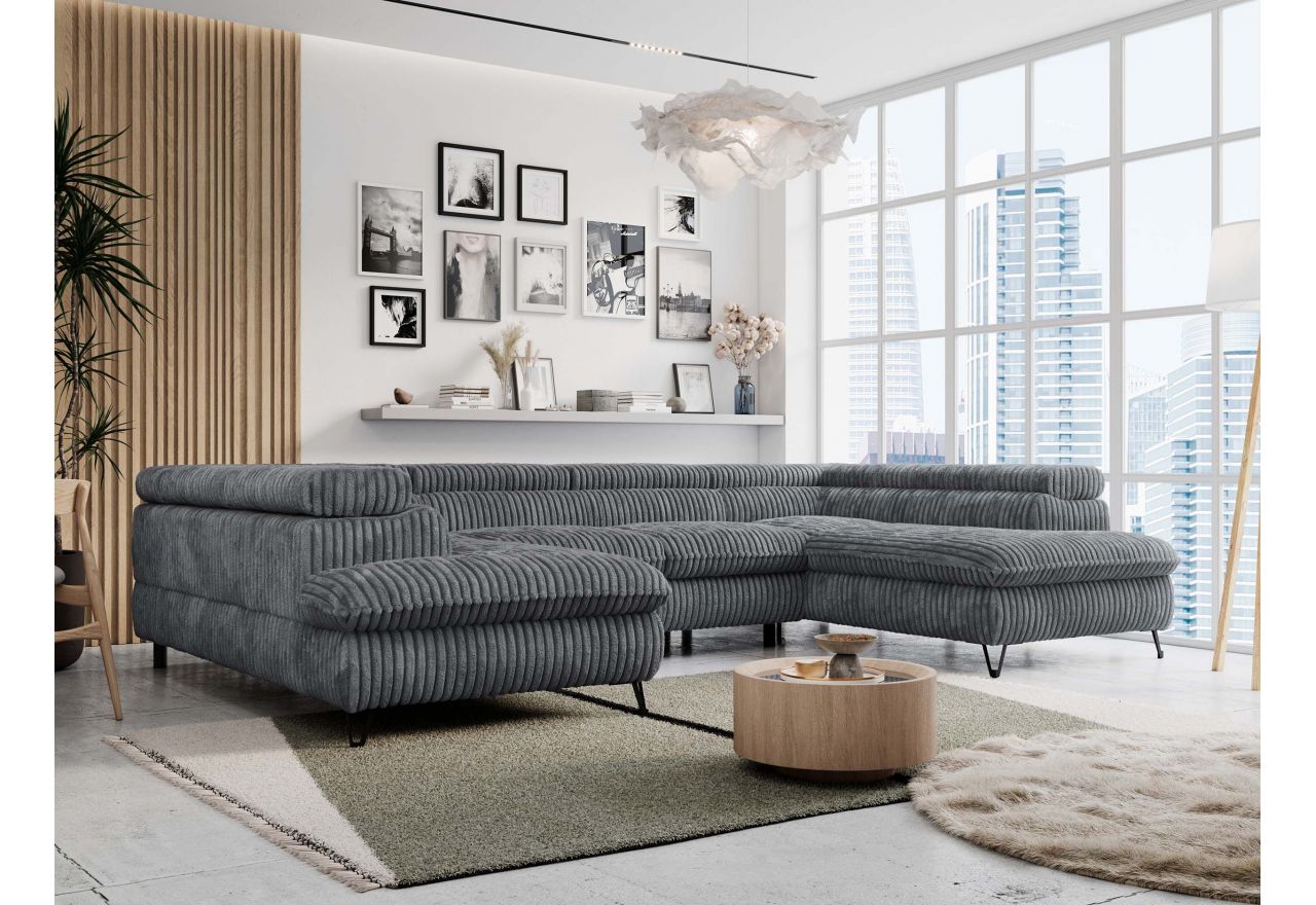 Narożnik PEDRO U - uniwersalny - szary, sztruks