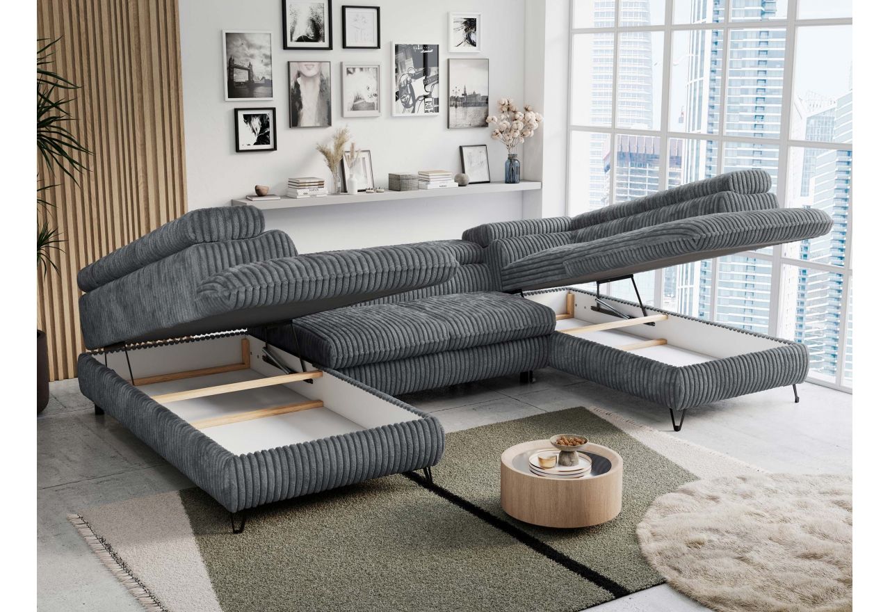 Narożnik PEDRO U - uniwersalny - szary, sztruks