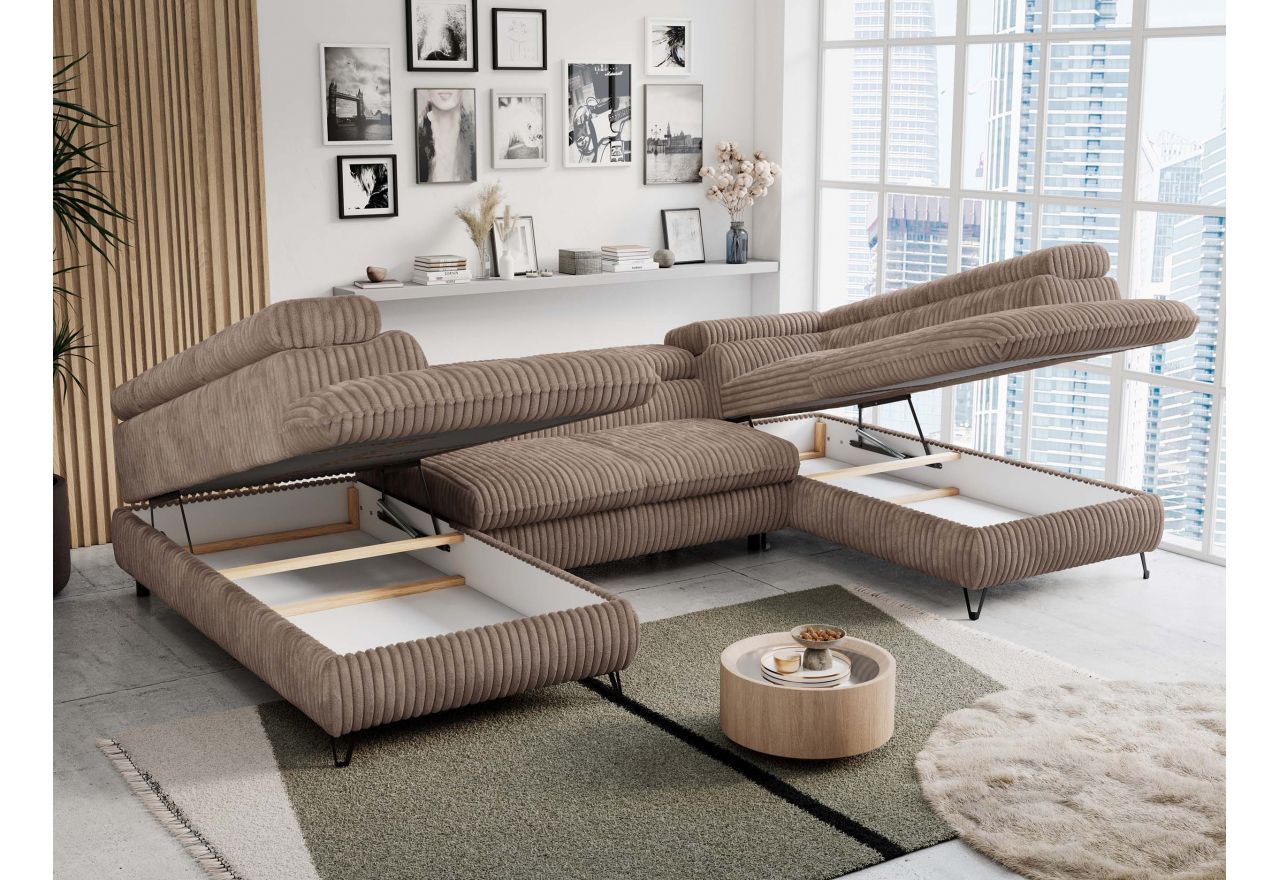 Narożnik PEDRO U - uniwersalny - brązowy, sztruks