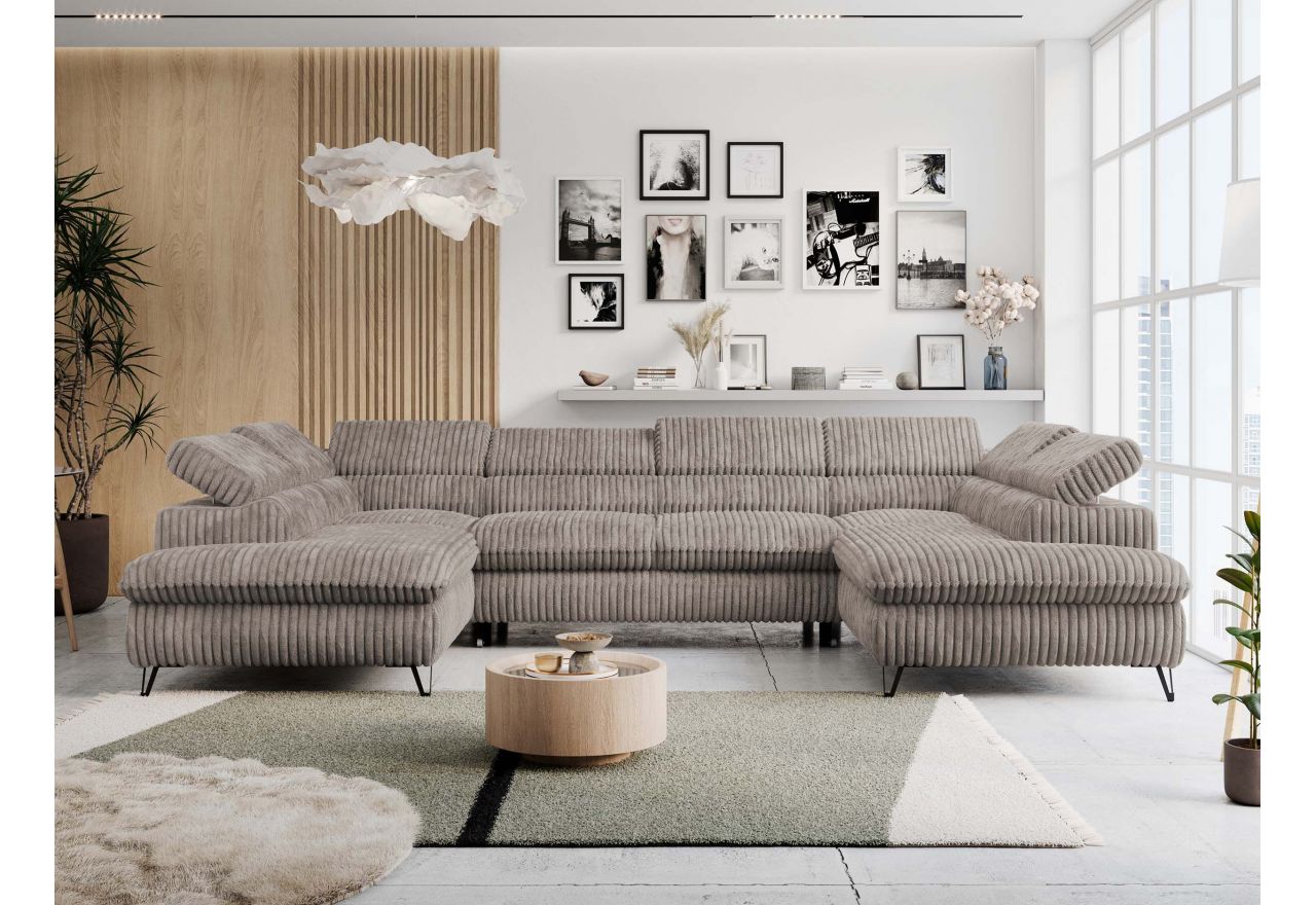 Narożnik PEDRO U - uniwersalny - jasnobrązowy, sztruks