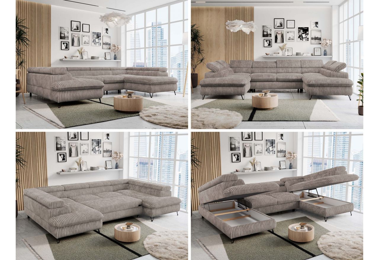 Narożnik PEDRO U - uniwersalny - jasnobrązowy, sztruks