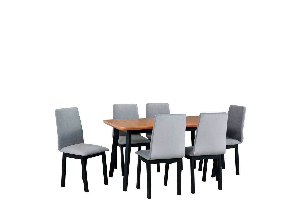 Eleganckie krzesła tapicerowane i stół rozkładany jako zestaw do jadalni - stół COMA 7 + krzesła REM 5