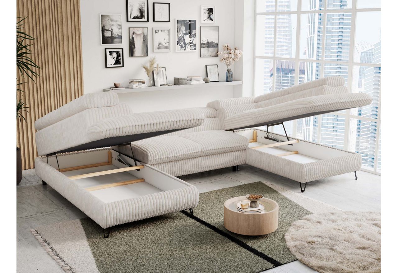 Narożnik PEDRO U - uniwersalny - beżowy, sztruks