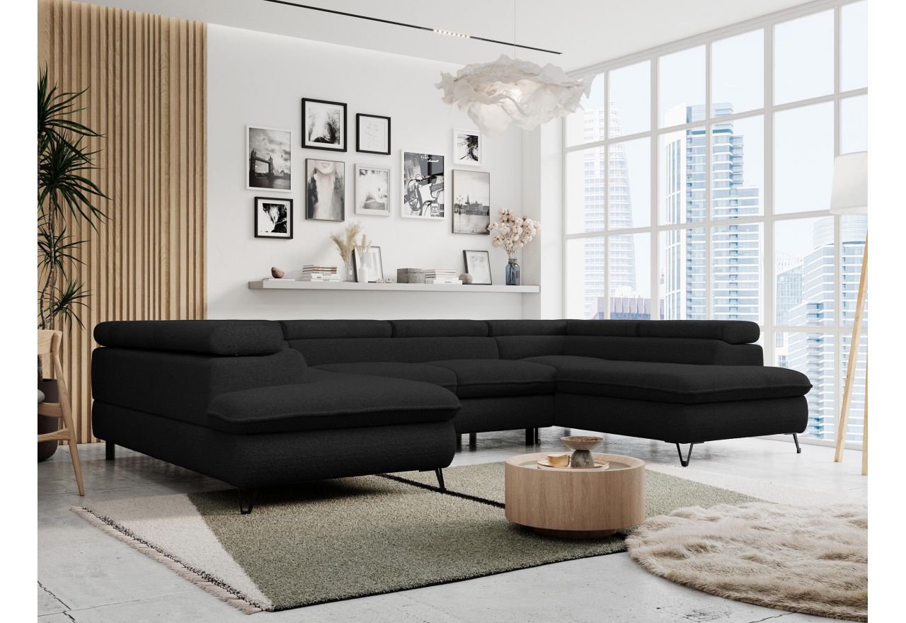 Narożnik PEDRO U - uniwersalny - czarny, boucle