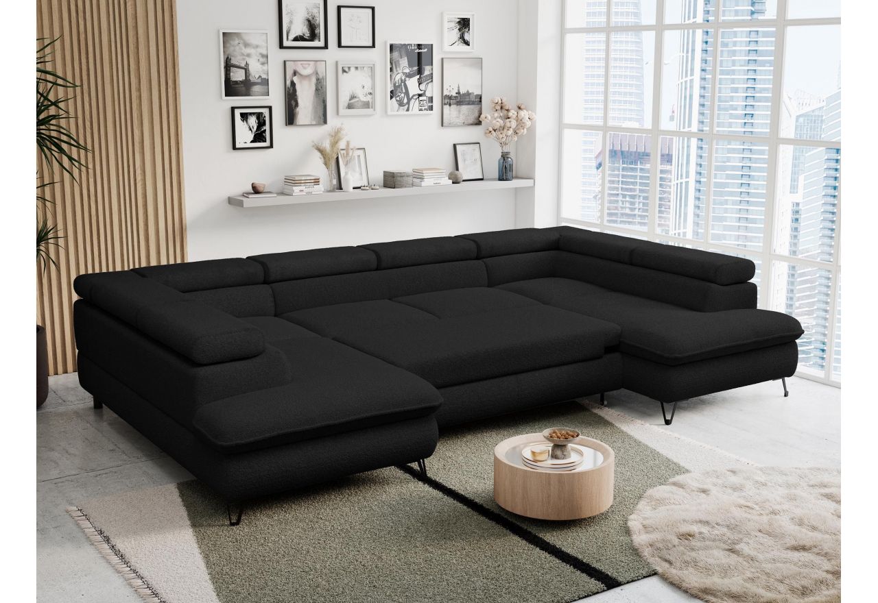 Narożnik PEDRO U - uniwersalny - czarny, boucle