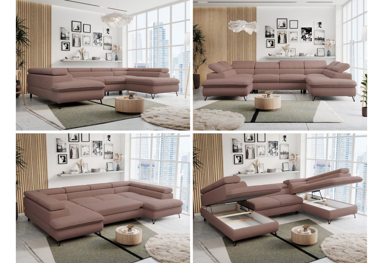 Narożnik PEDRO U - uniwersalny - różowy, boucle