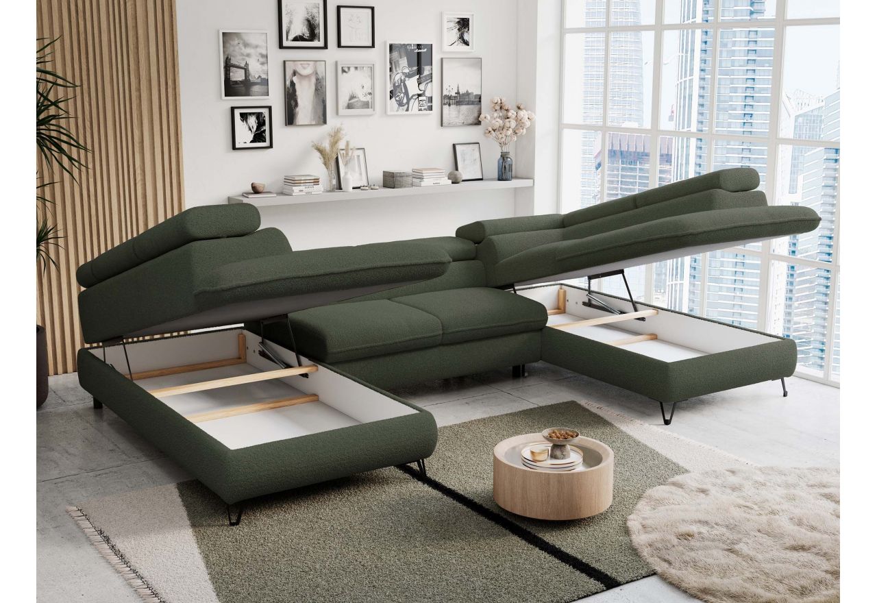 Narożnik PEDRO U - uniwersalny - ciemnozielony, boucle