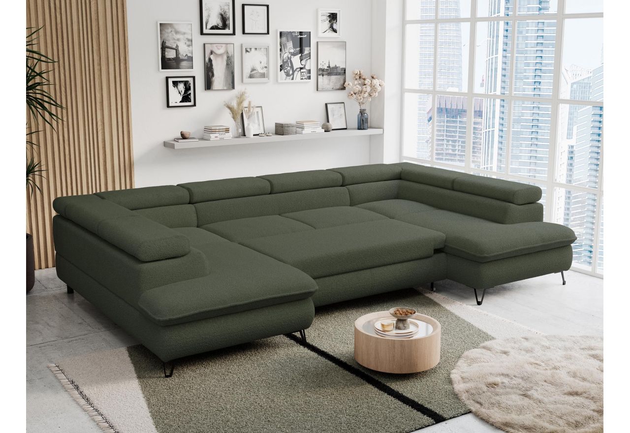 Narożnik PEDRO U - uniwersalny - ciemnozielony, boucle