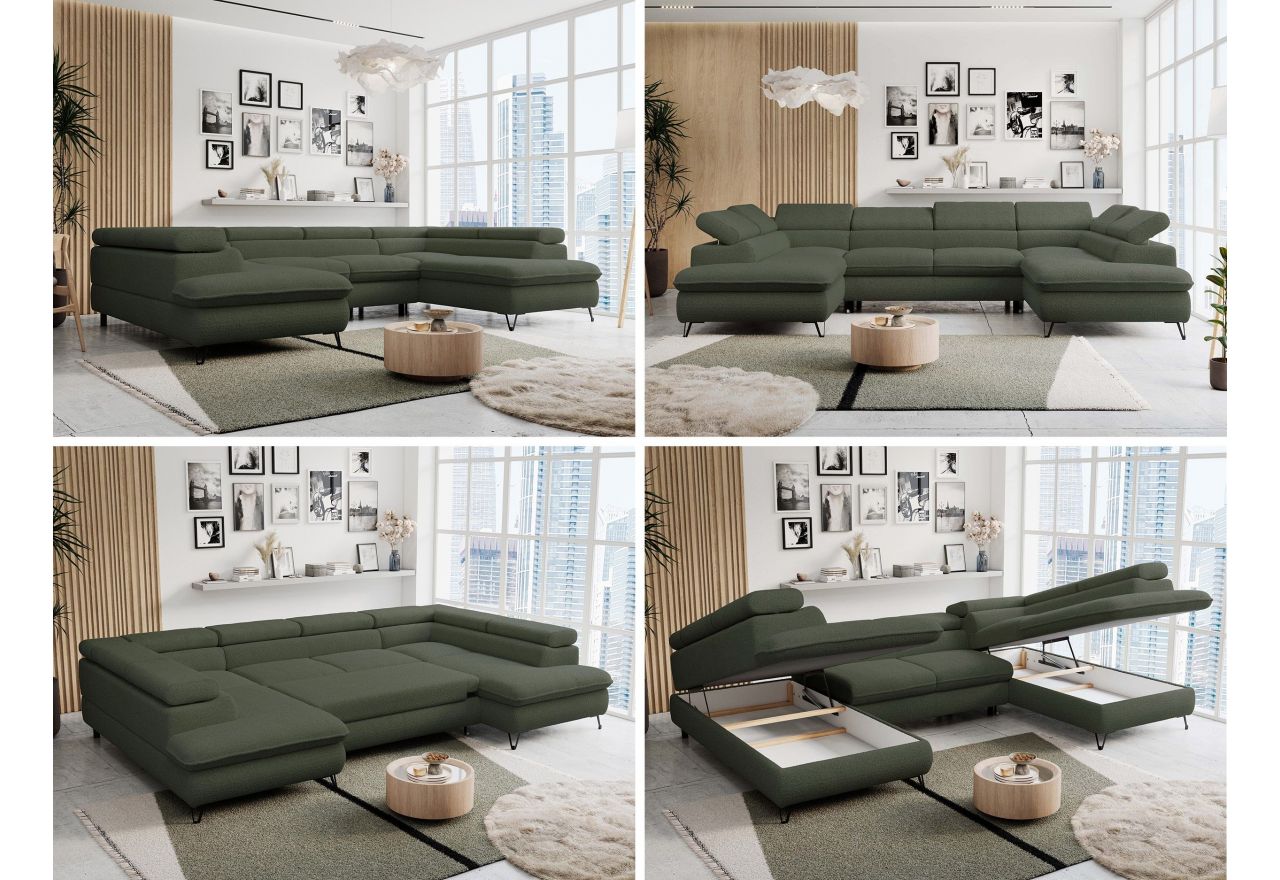 Narożnik PEDRO U - uniwersalny - ciemnozielony, boucle