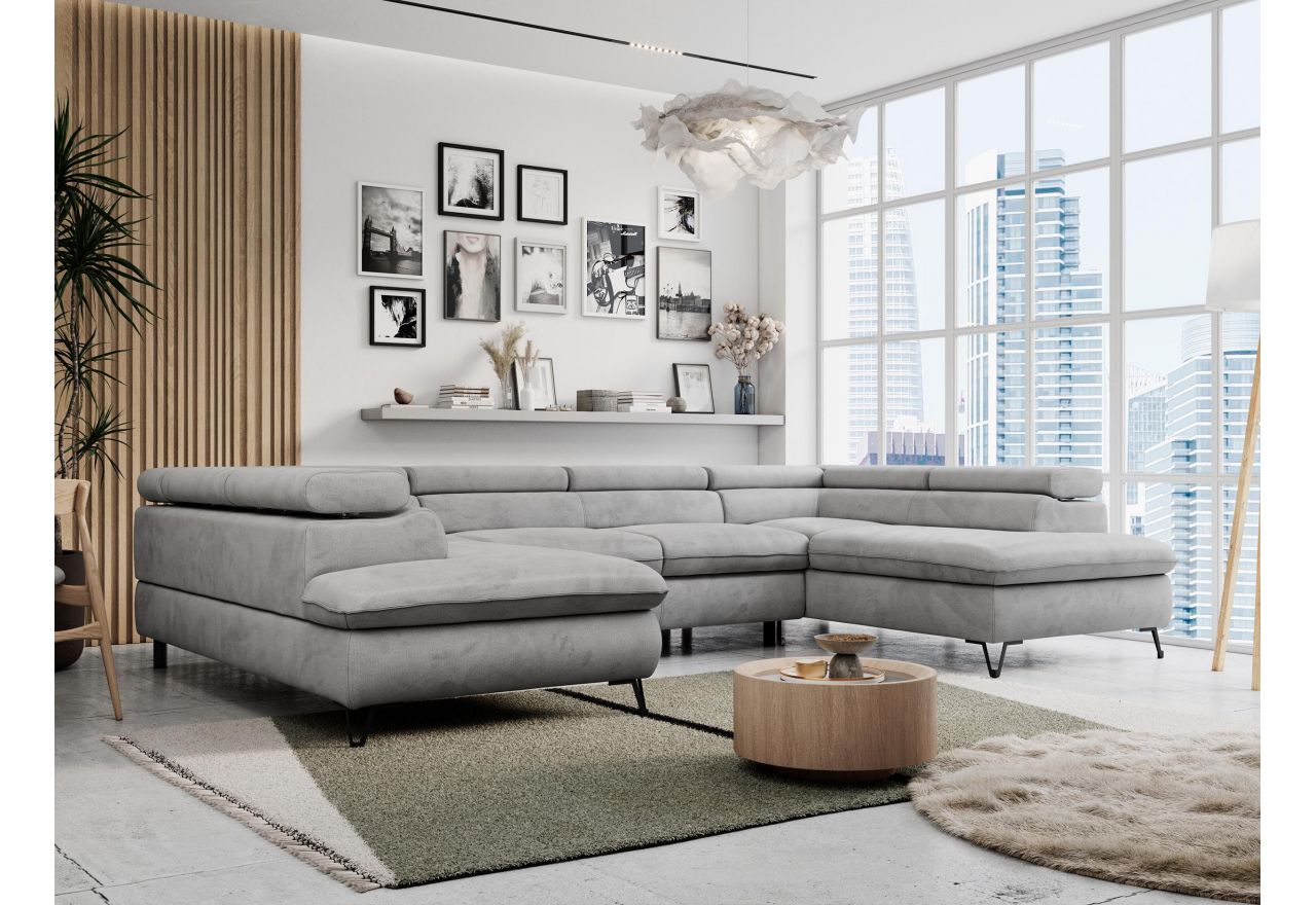 Narożnik PEDRO U - uniwersalny - jasnoszary, welwet