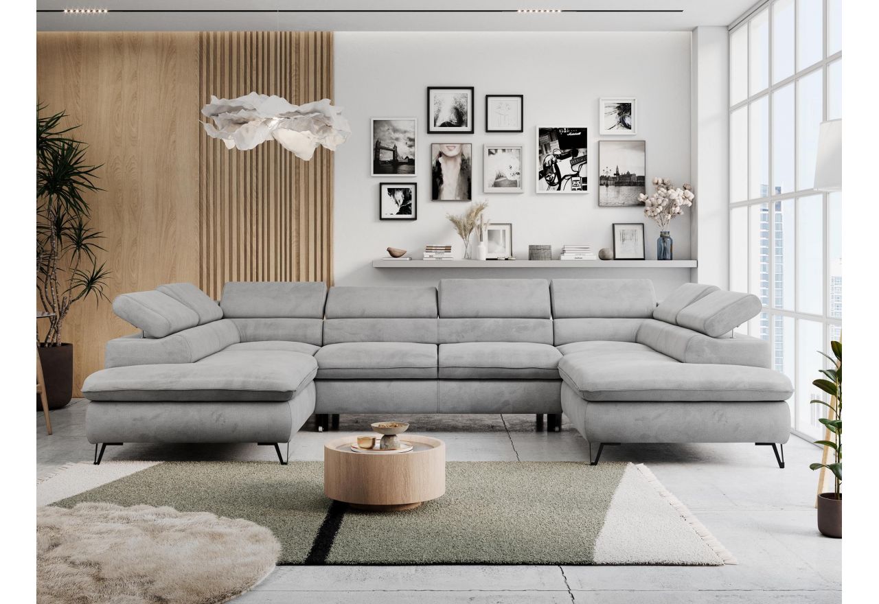 Narożnik PEDRO U - uniwersalny - jasnoszary, welwet