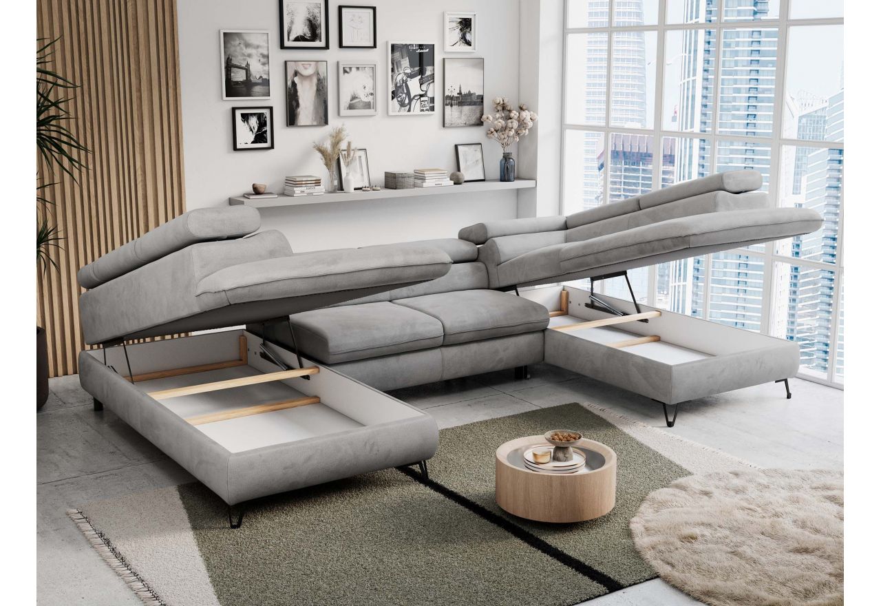 Narożnik PEDRO U - uniwersalny - jasnoszary, welwet