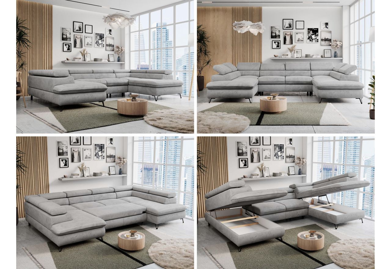 Narożnik PEDRO U - uniwersalny - jasnoszary, welwet