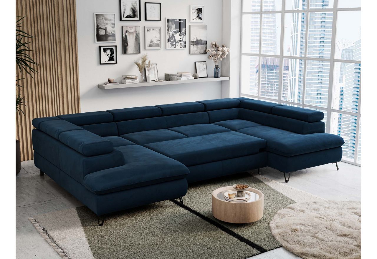 Narożnik PEDRO U - uniwersalny - ciemnoniebieski, welwet
