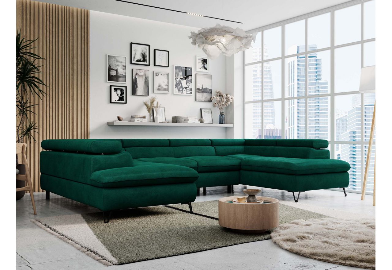 Narożnik PEDRO U - uniwersalny - ciemnozielony, welwet