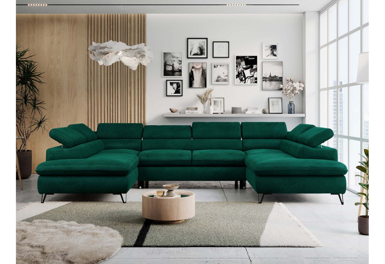 Narożnik PEDRO U - uniwersalny - ciemnozielony, welwet