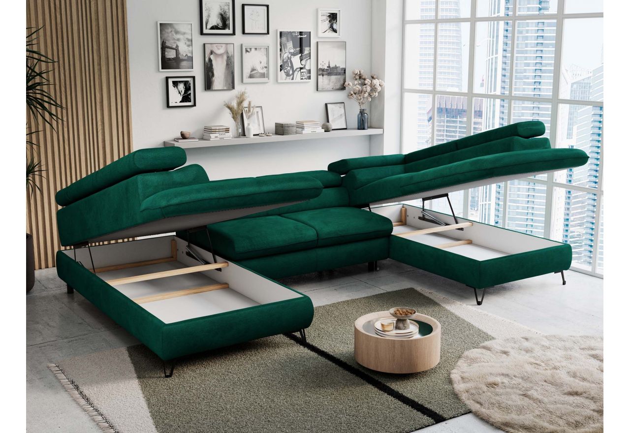 Narożnik PEDRO U - uniwersalny - ciemnozielony, welwet