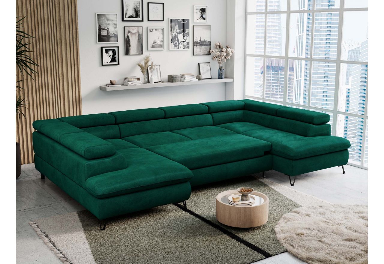 Narożnik PEDRO U - uniwersalny - ciemnozielony, welwet