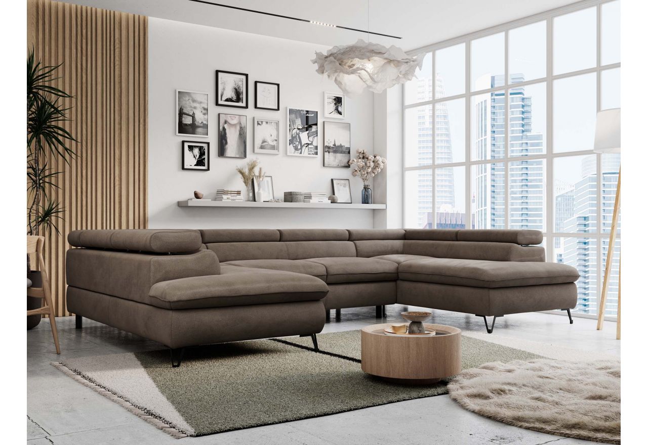 Narożnik PEDRO U - uniwersalny - brązowy, welwet