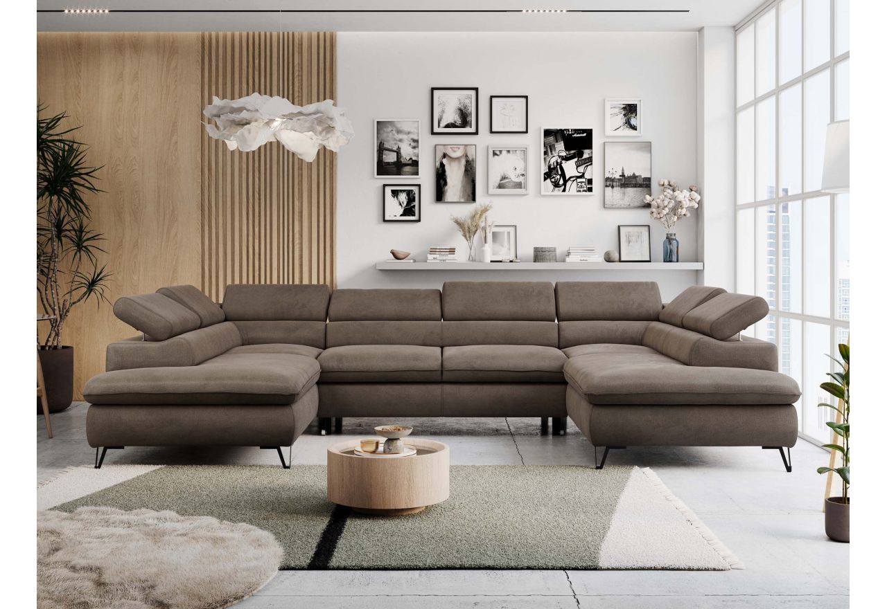 Narożnik PEDRO U - uniwersalny - brązowy, welwet