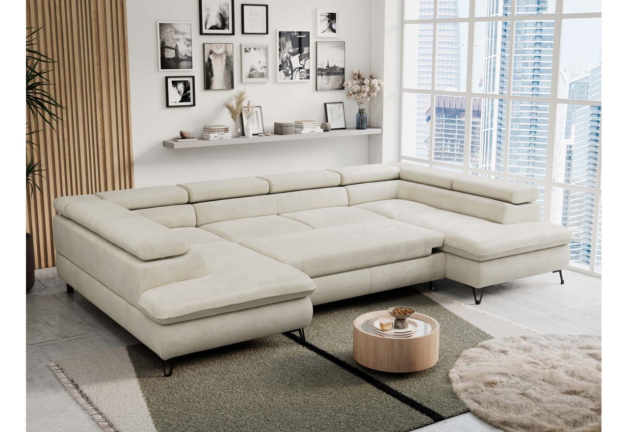 Narożnik PEDRO U - uniwersalny - beżowy, welwet