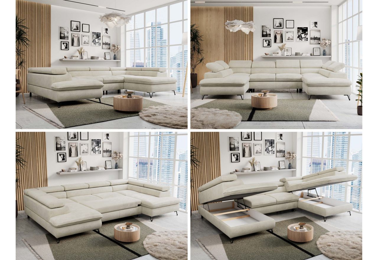 Narożnik PEDRO U - uniwersalny - beżowy, welwet