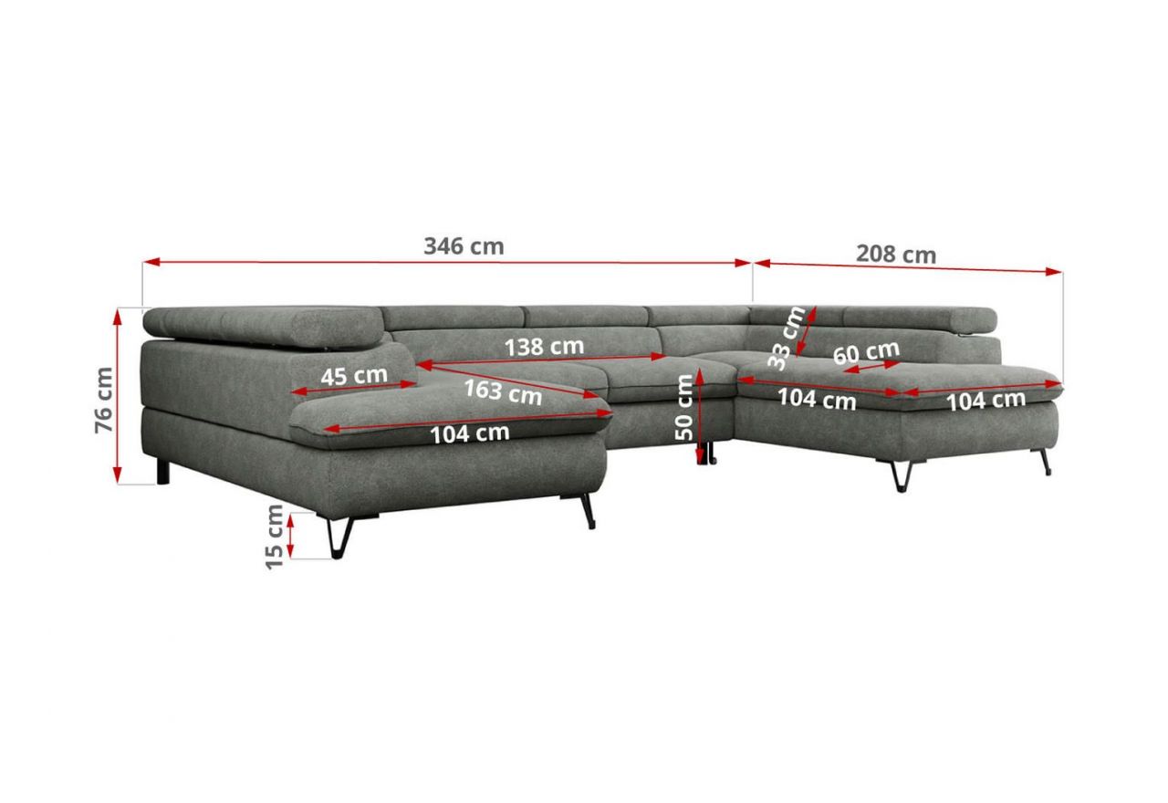 Narożnik PEDRO U - uniwersalny - szary, struktura