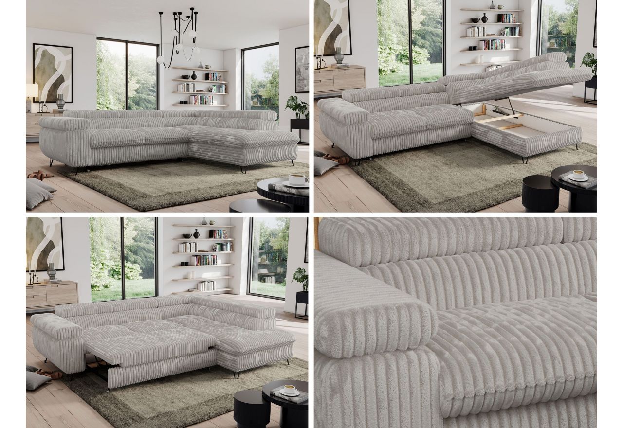 Narożnik PEDRO L - strona prawa - jasnoszary, sztruks