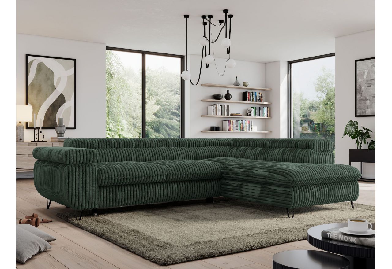 Narożnik PEDRO L - strona prawa - ciemnozielony, sztruks