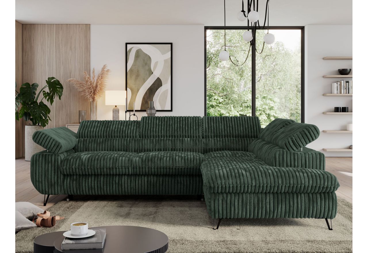 Narożnik PEDRO L - strona prawa - ciemnozielony, sztruks